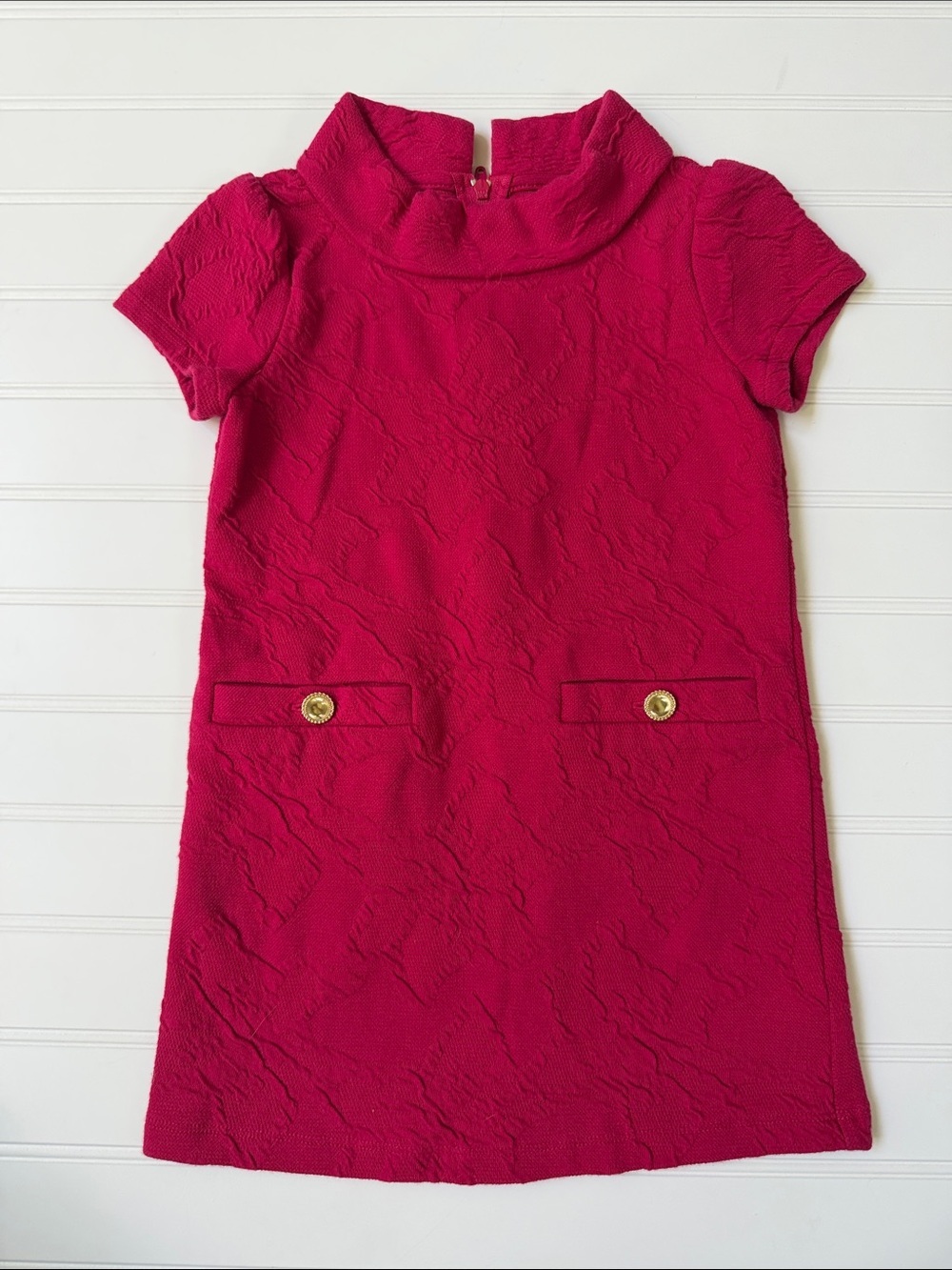 (360)Lilly Pulitzer Hot Pink Textured Short-Sleeve Shift Dress